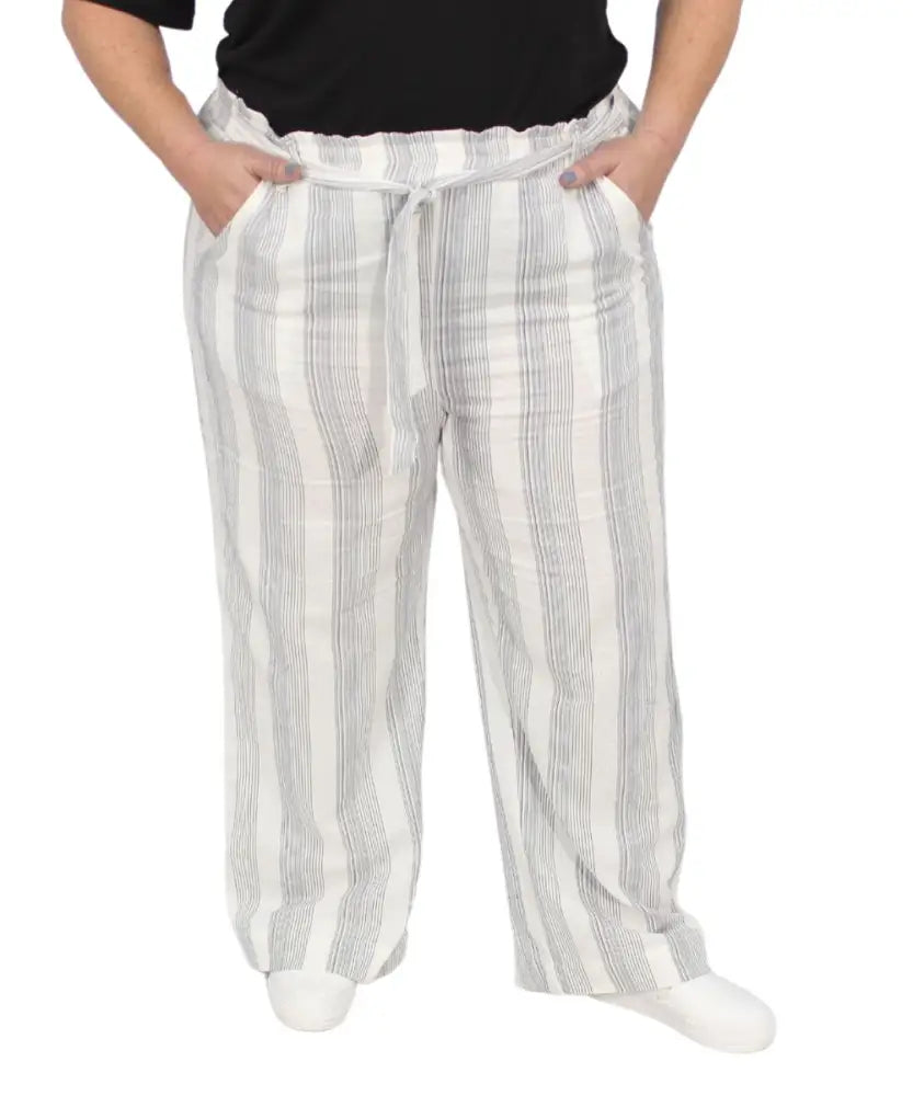 Ladies Stripe Wide Leg Linen Pants