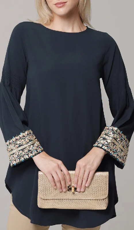 Esme Gold Embellished Formal Long Modest Tunic - Teal - PREORDER (ships in 2 weeks)