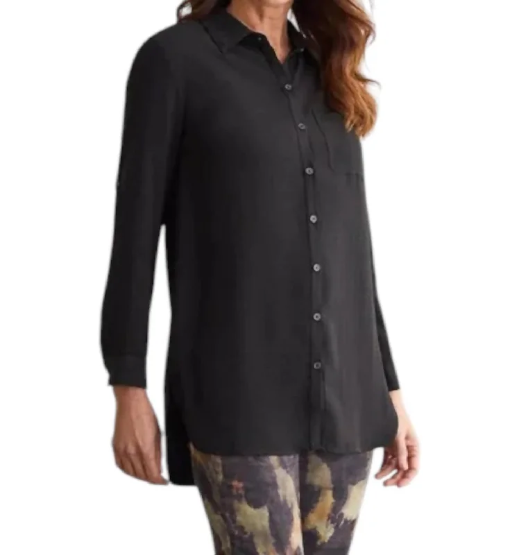 Airflow Roll-Sleeve Tunic Shirt In Black