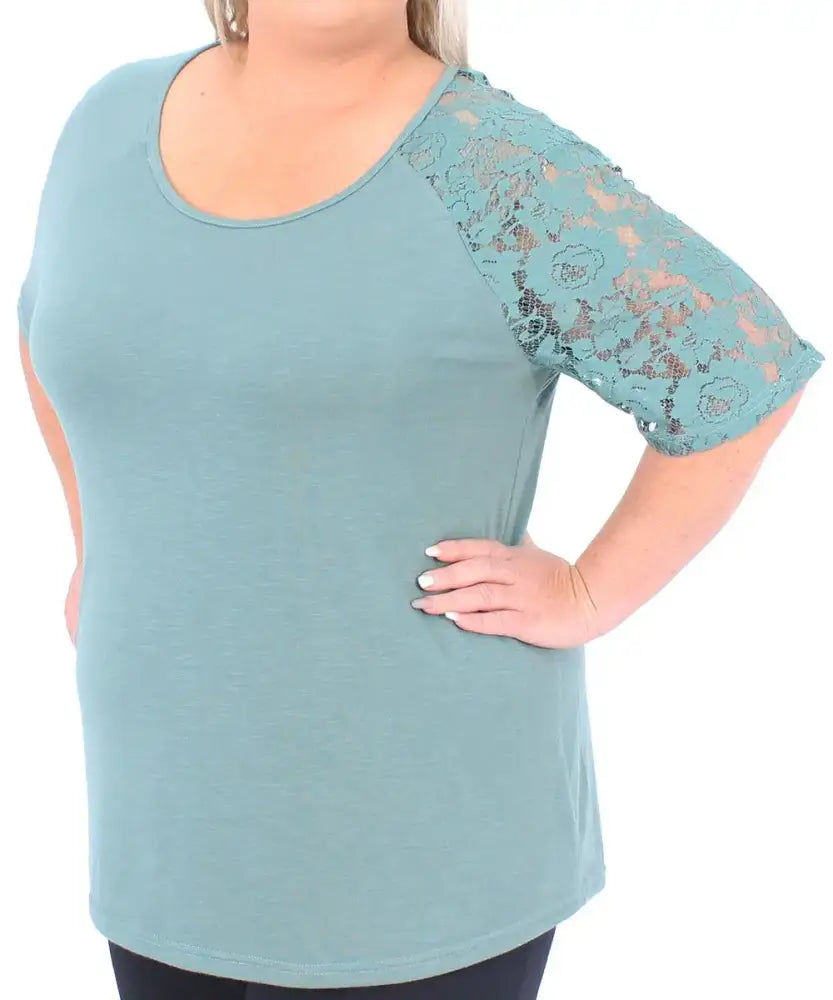 Ladies One-Sided Lace Detail Sleeve Slub Top