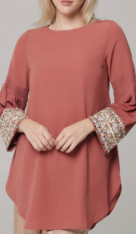 Esme Gold Embellished Formal Long Modest Tunic - Rose - PREORDER (ships in 2 weeks)