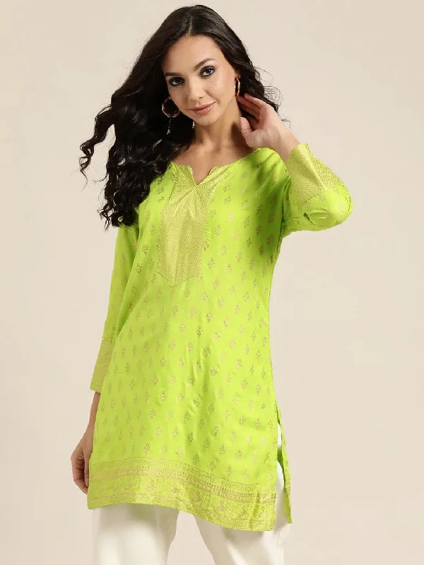 Neon Green Foil Print Liva Tunic