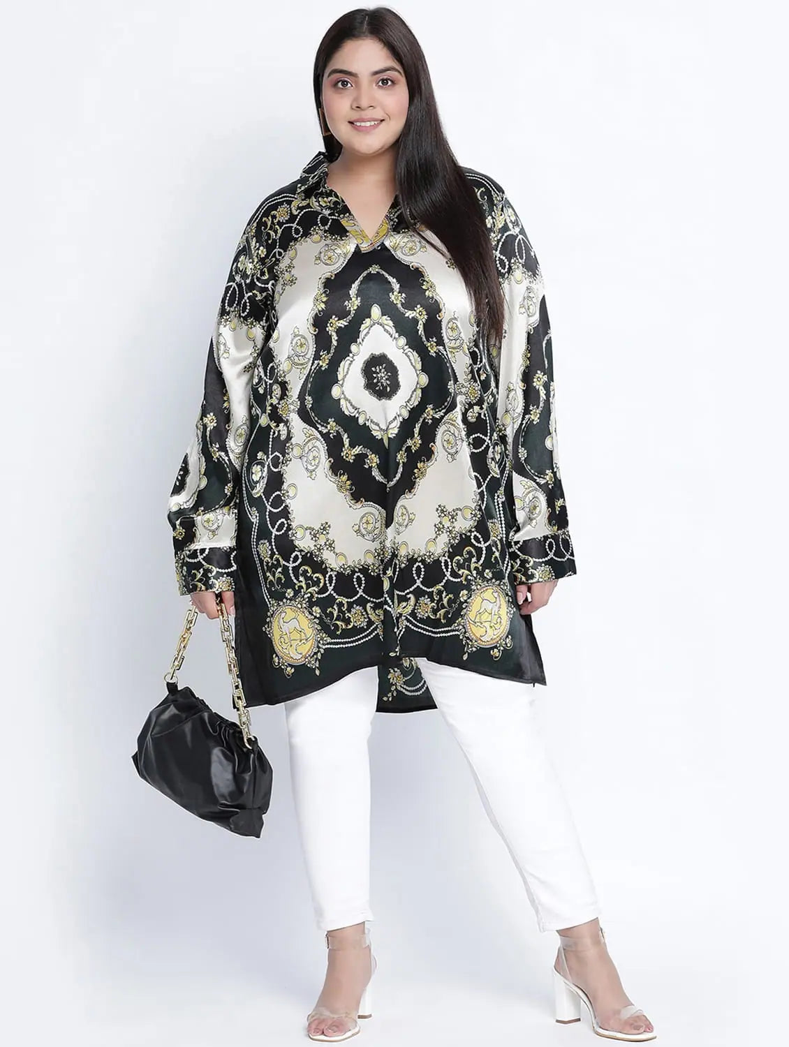 Summary Serne Printed Satin Scraff Plus Size Tunic