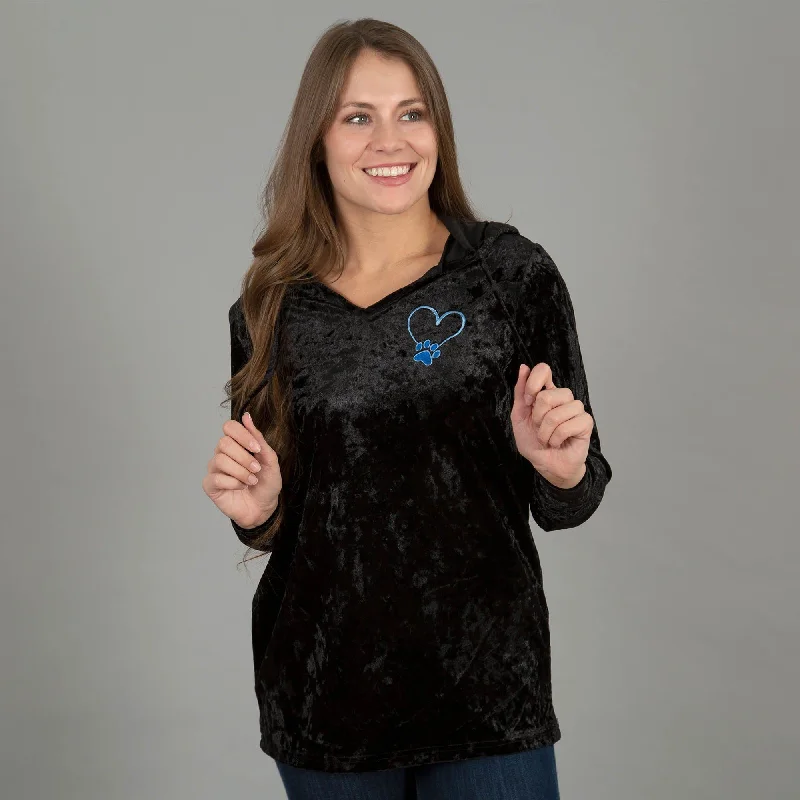 Crushed Velvet Paw Print Hooded Tunic