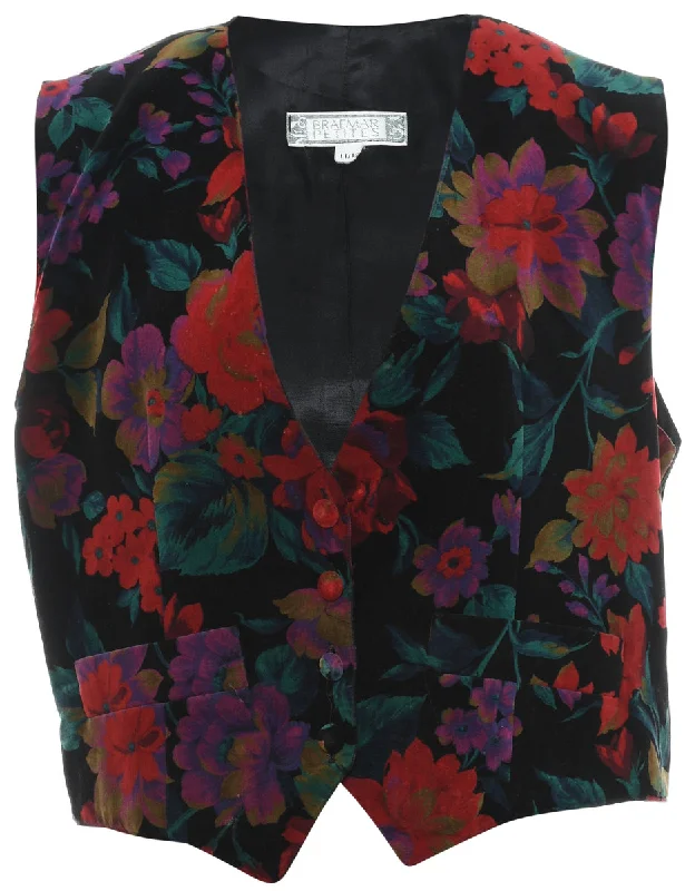 Braemar Velvet Front Floral Pattern Waistcoat - L