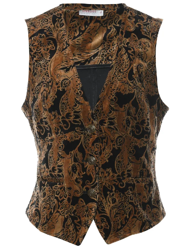 Floral Pattern Velvet Waistcoat - M