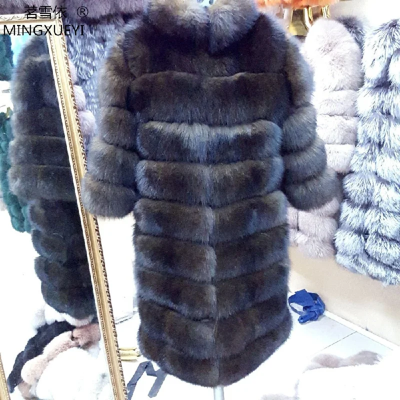 New Brand Winter Real Blue Fox Fur Coat Thick Warm Imitation Of Sables Women's Light Brown Long Jacket The fox fur Coat