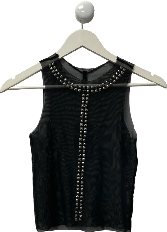 Jaded London Black Mesh Raw Edge Tank Top UK XS