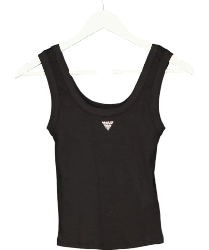 Guess Black Diamante Logo Tank Top UK XS